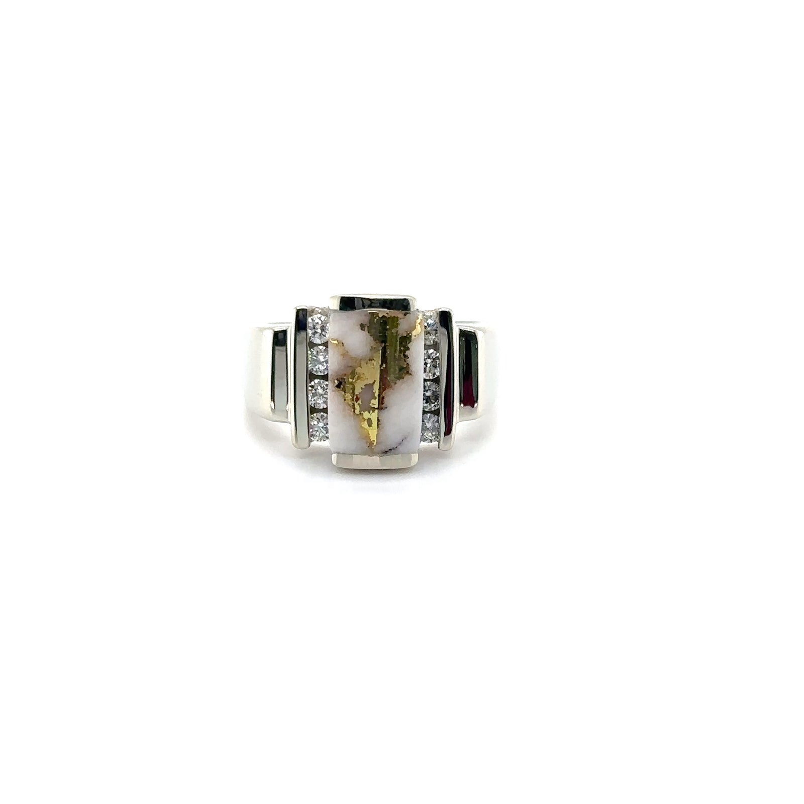 Elegant 14k White Gold Diamond and Gold Quartz Ring