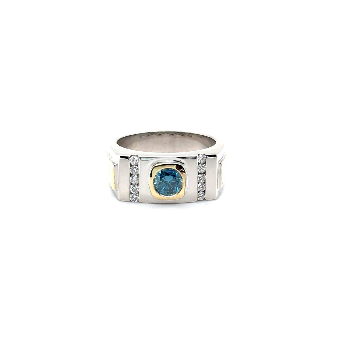 14k White and Yellow Gold Ring with Fancy Blue and White Diamonds
