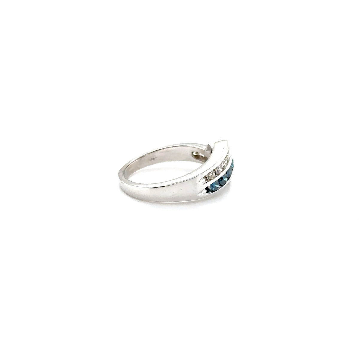 14k White Gold Ring with White and Blue Diamonds