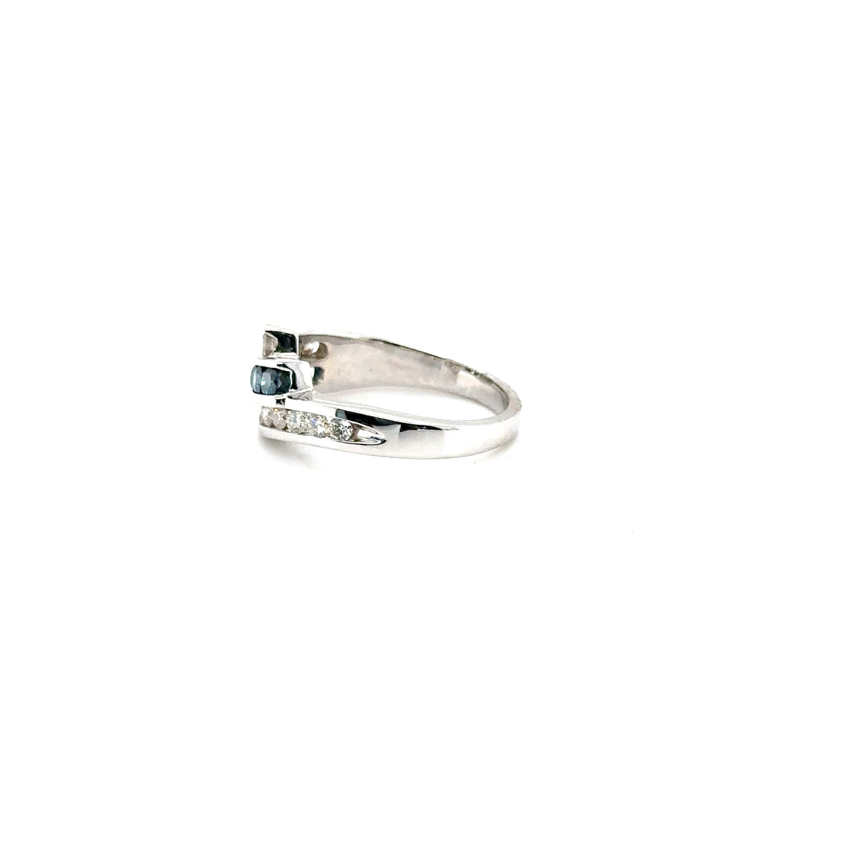 14k White Gold Ring with White and Blue Diamonds