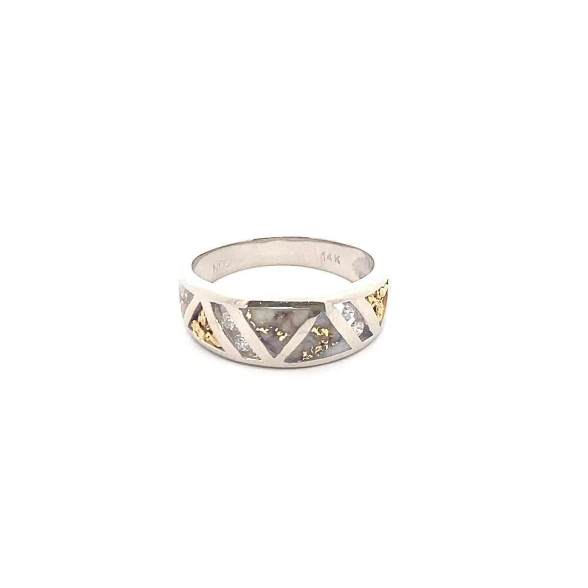 14k White Gold Diamond, Gold Nugget, and Gold Quartz Ring