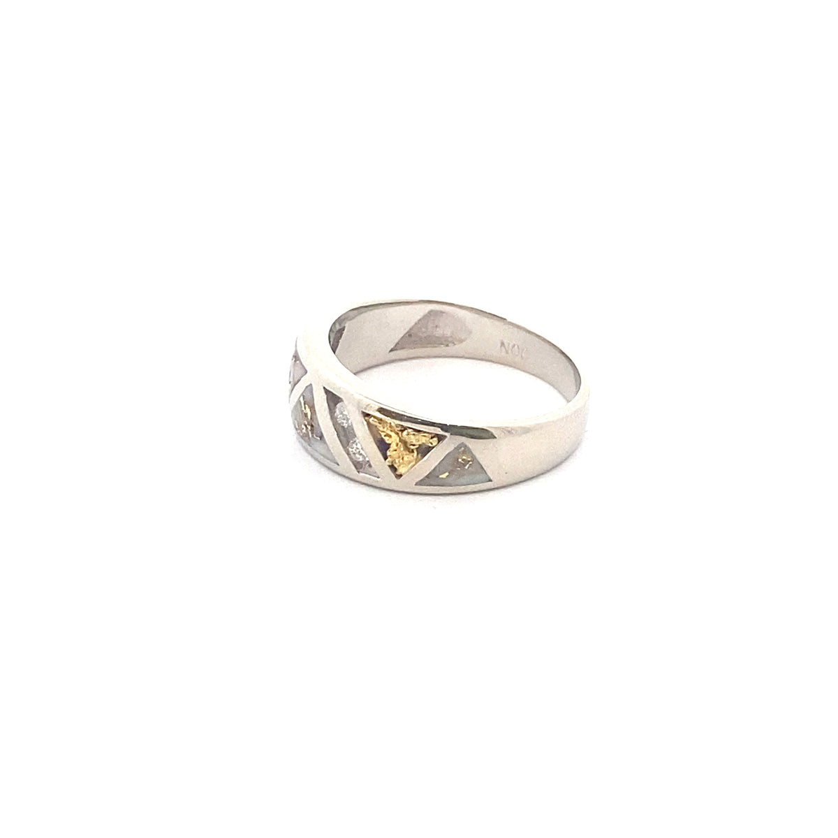 14k White Gold Diamond, Gold Nugget, and Gold Quartz Ring