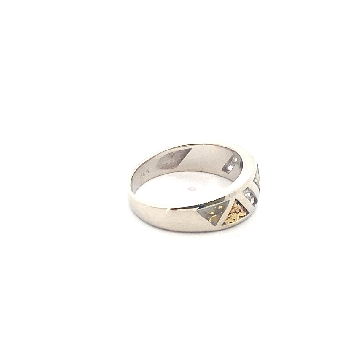 14k White Gold Diamond, Gold Nugget, and Gold Quartz Ring