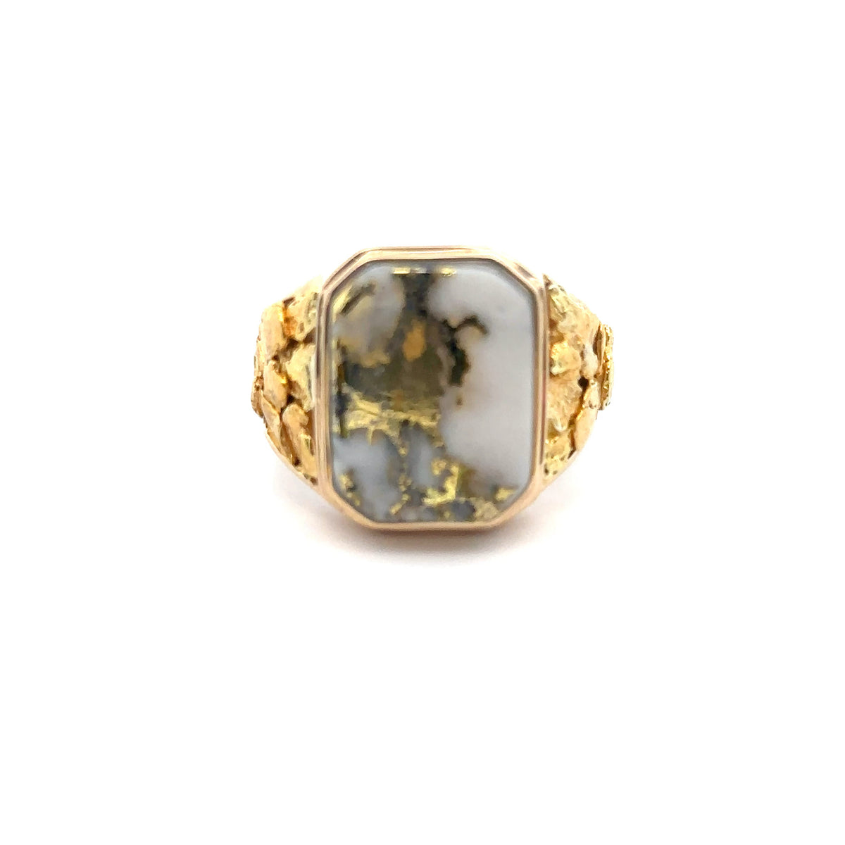 14k Yellow Gold Ring with Natural Gold Nuggets and Gold Quartz