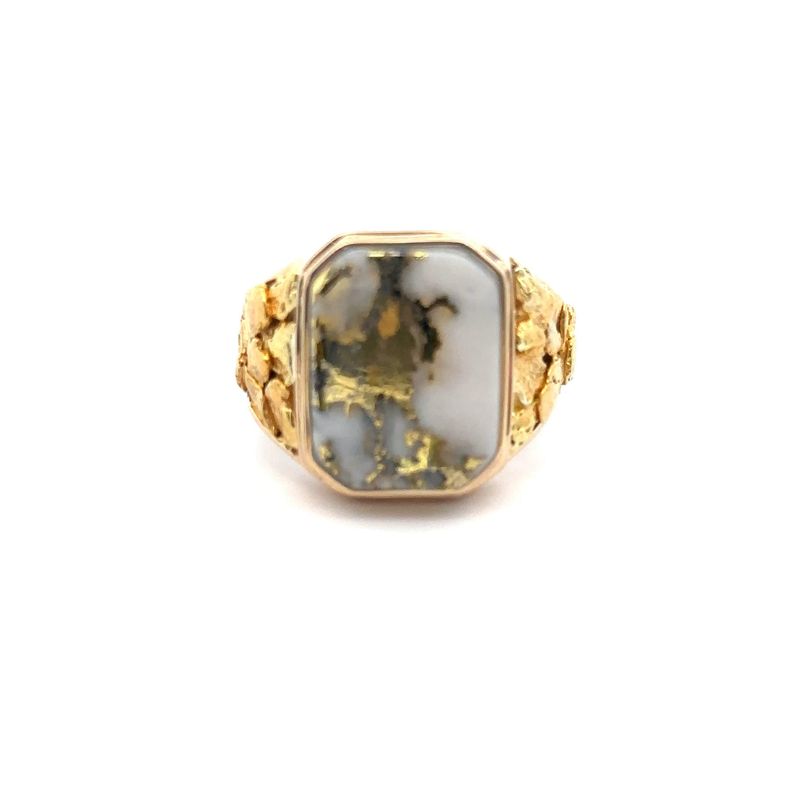14k Yellow Gold Ring with Natural Gold Nuggets and Gold Quartz