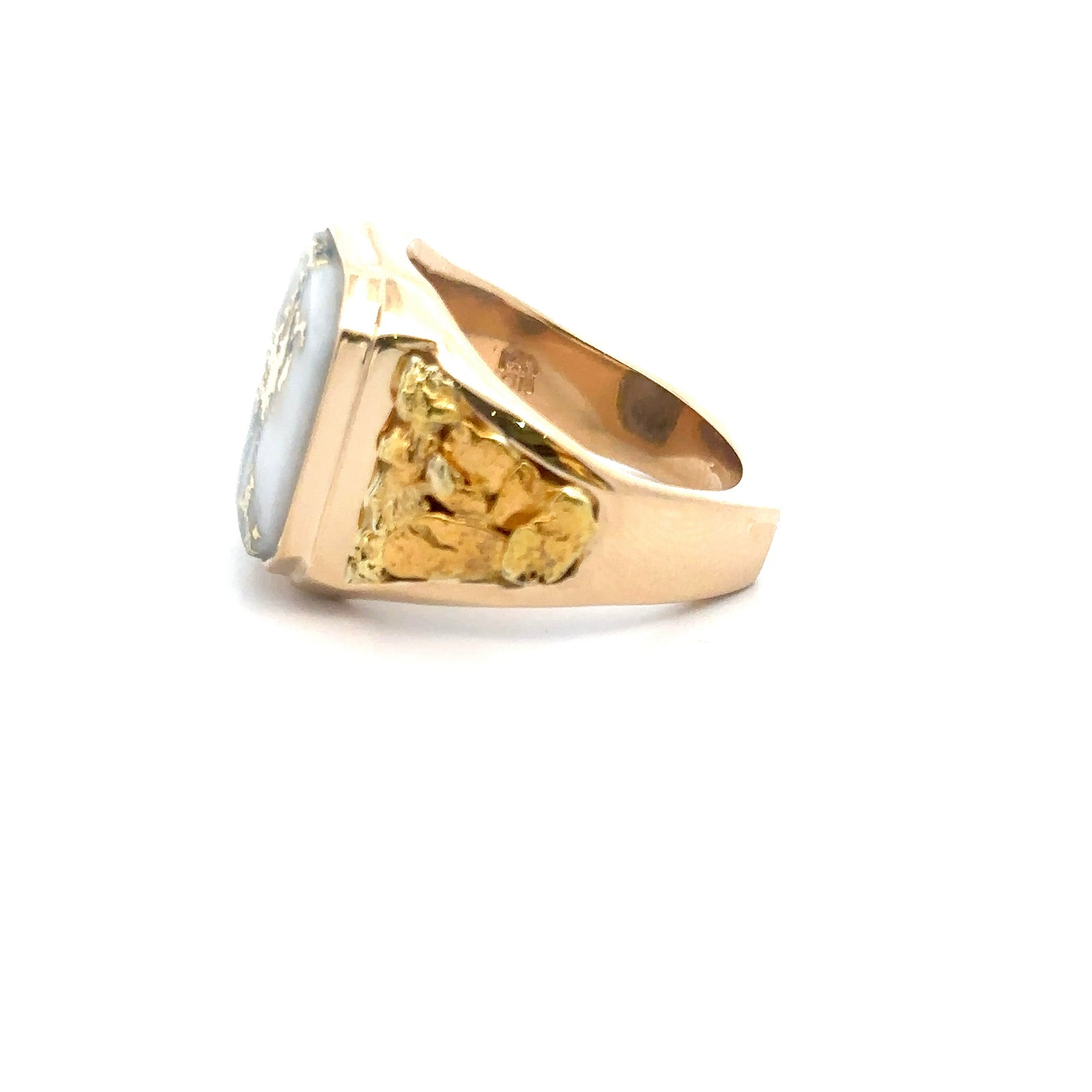 14k Yellow Gold Ring with Natural Gold Nuggets and Gold Quartz