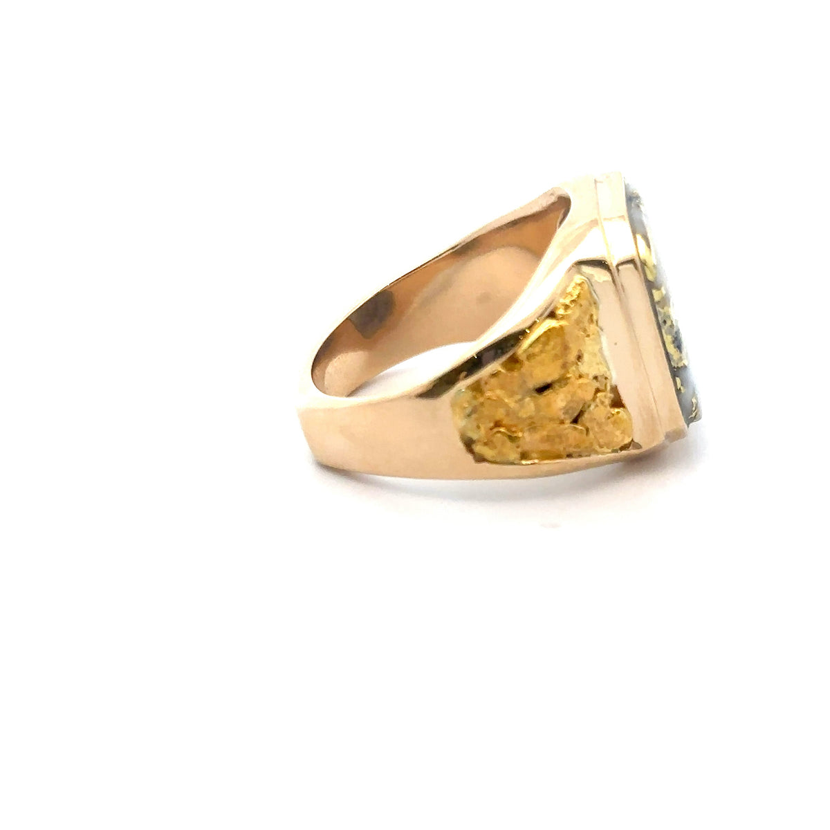 14k Yellow Gold Ring with Natural Gold Nuggets and Gold Quartz