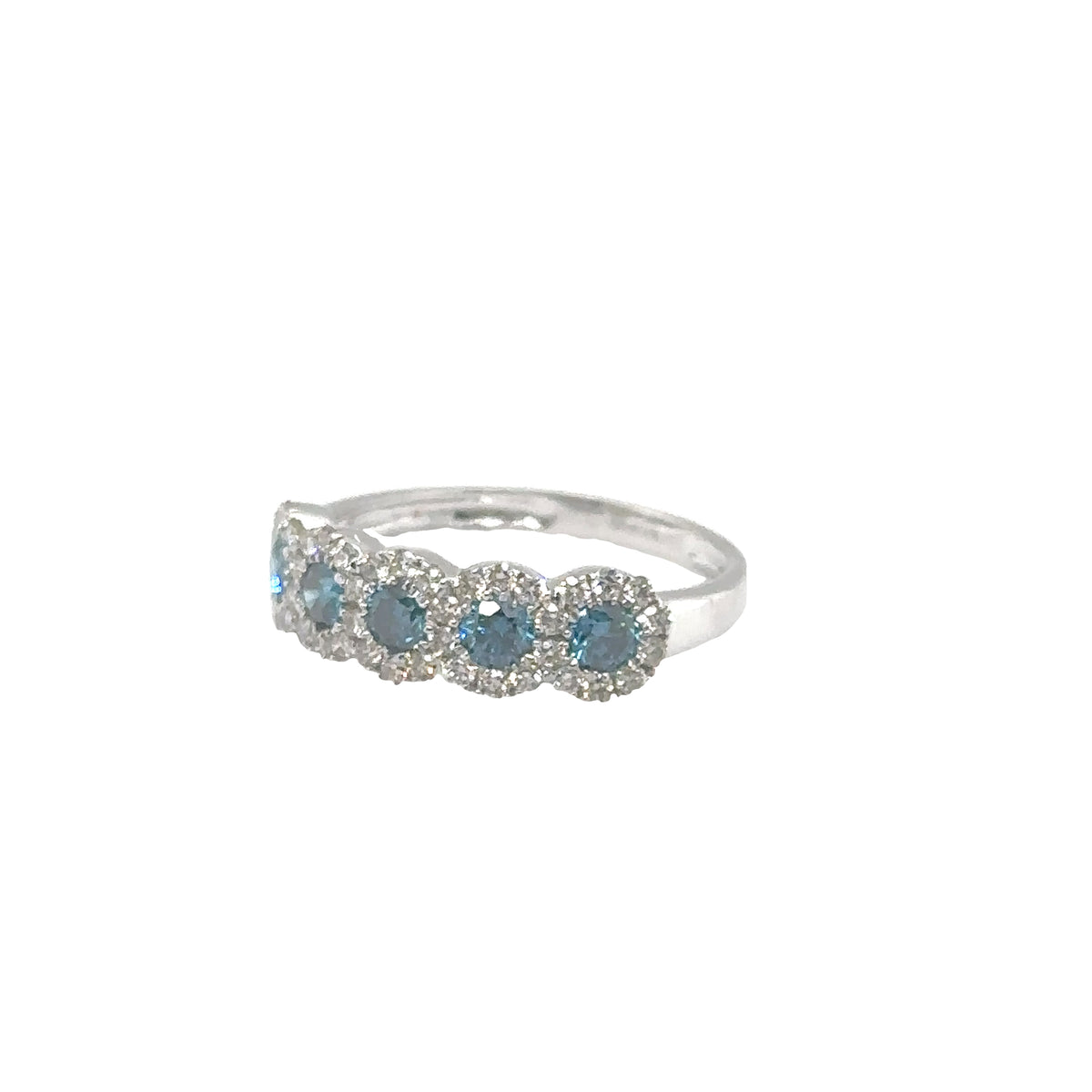 14k White Gold Ring with White and Blue Diamonds