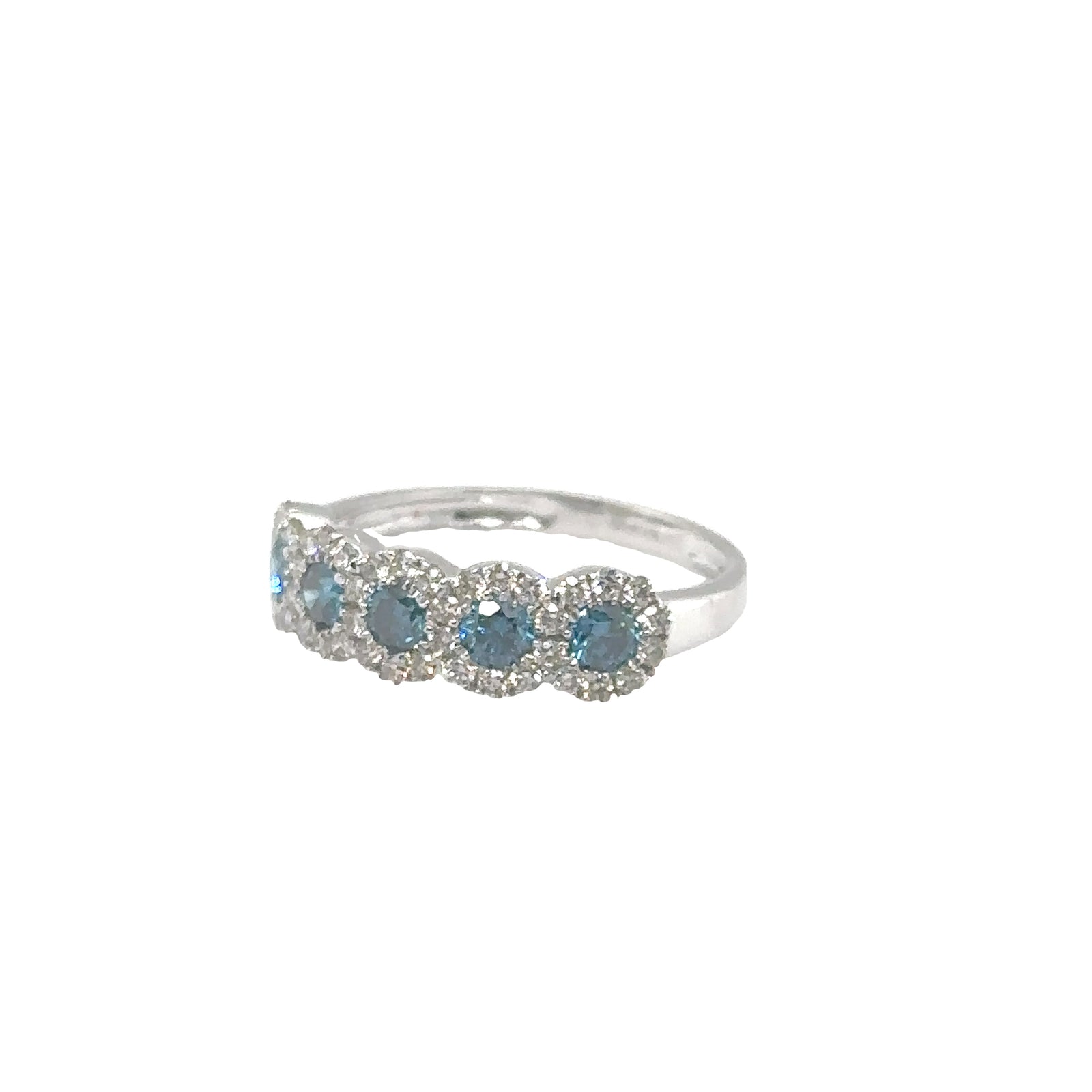 14k White Gold Ring with White and Blue Diamonds