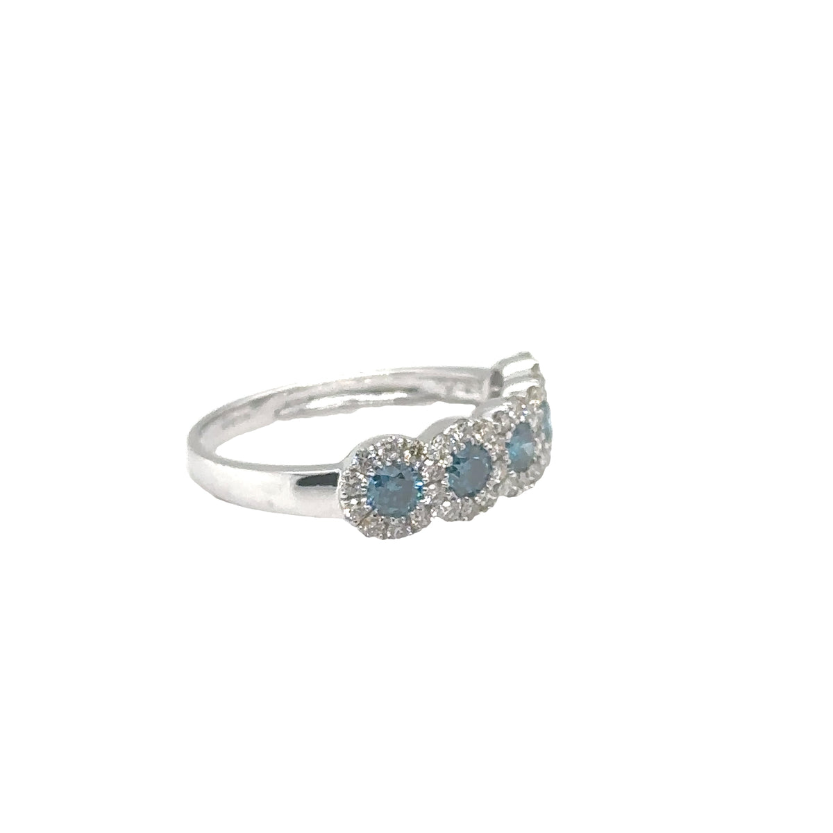 14k White Gold Ring with White and Blue Diamonds