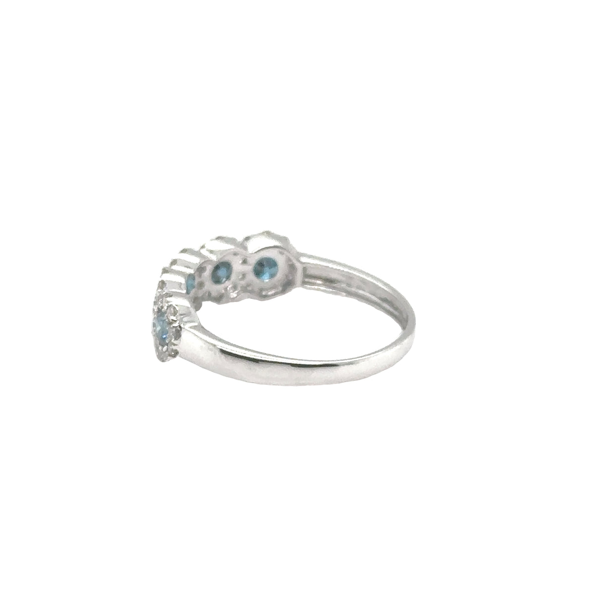 14k White Gold Ring with White and Blue Diamonds