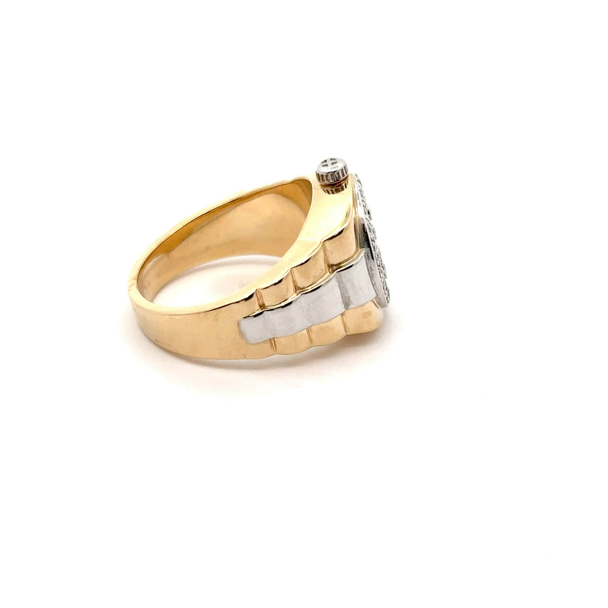 14k White and Yellow Gold Signet Ring with Round Cut Diamond