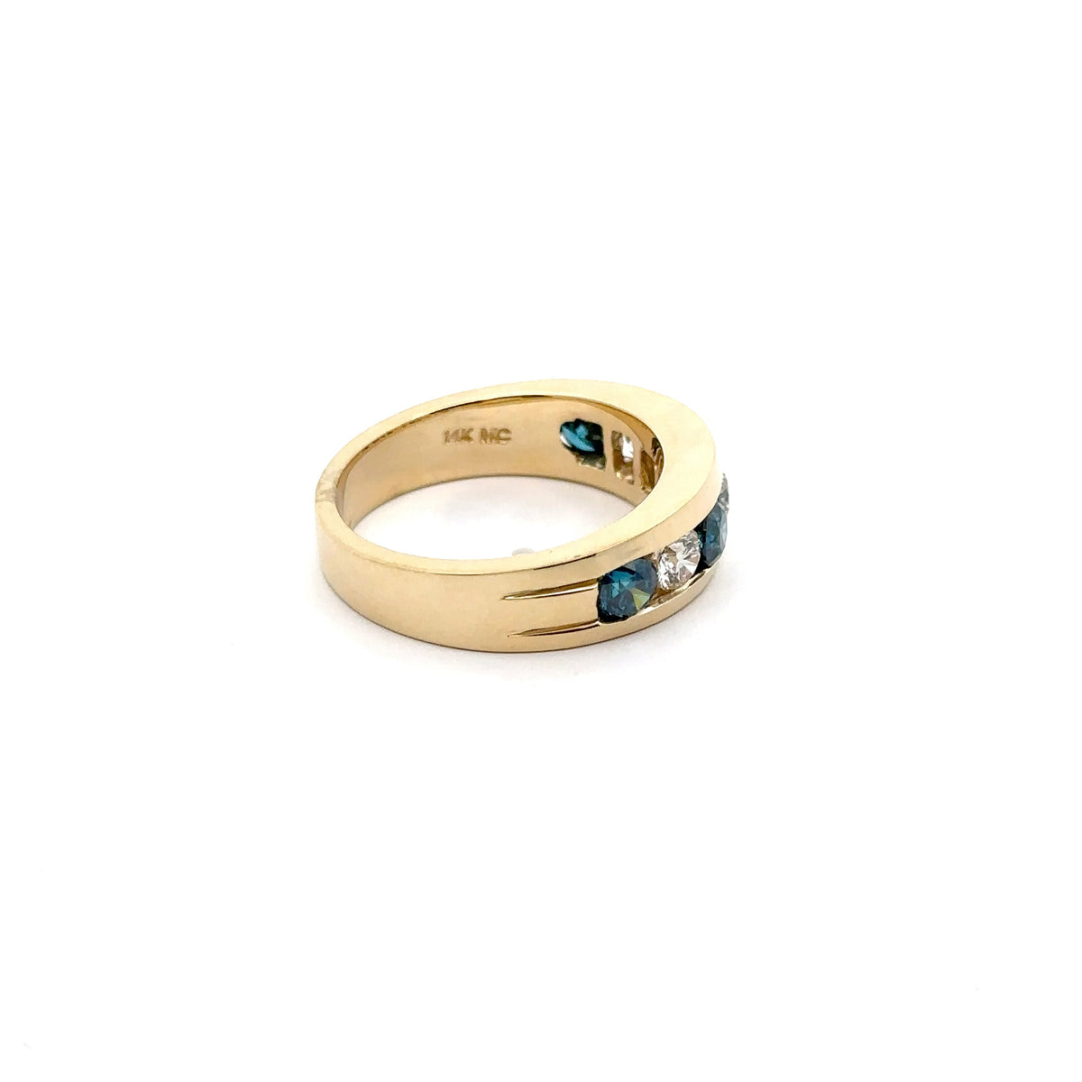 14k Yellow Gold Ring with White and Blue Diamonds