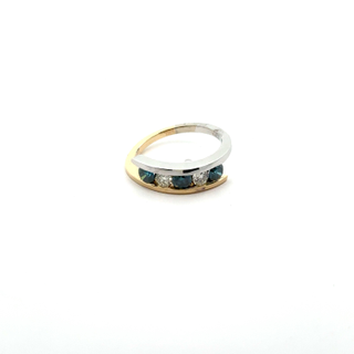 14k Yellow and White Gold Ring with White and Blue Diamonds