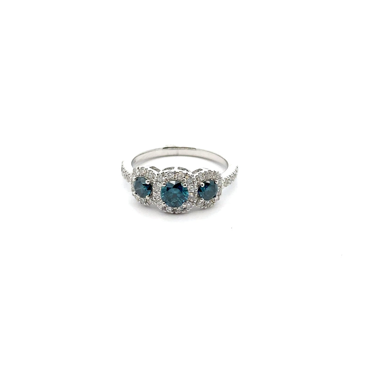 14k White Gold Ring with White and Blue Diamonds