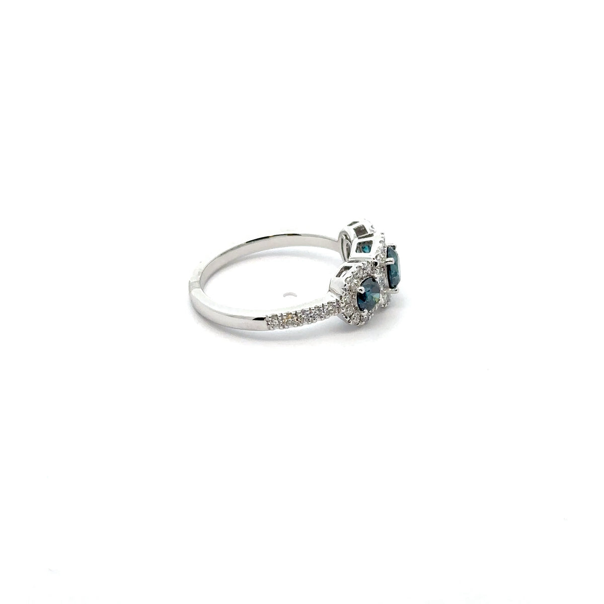 14k White Gold Ring with White and Blue Diamonds