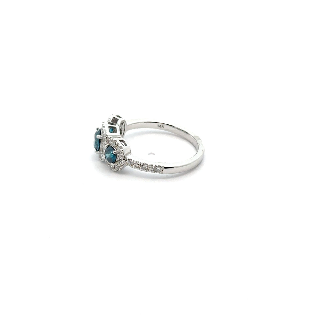 14k White Gold Ring with White and Blue Diamonds