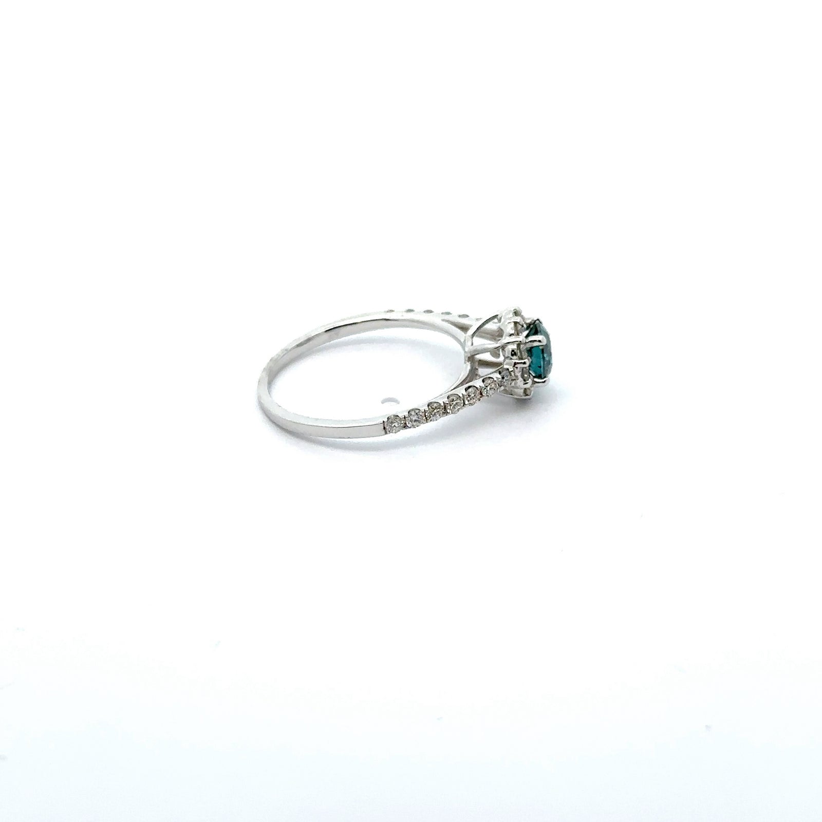 14k White Gold Ring with White and Blue Diamonds