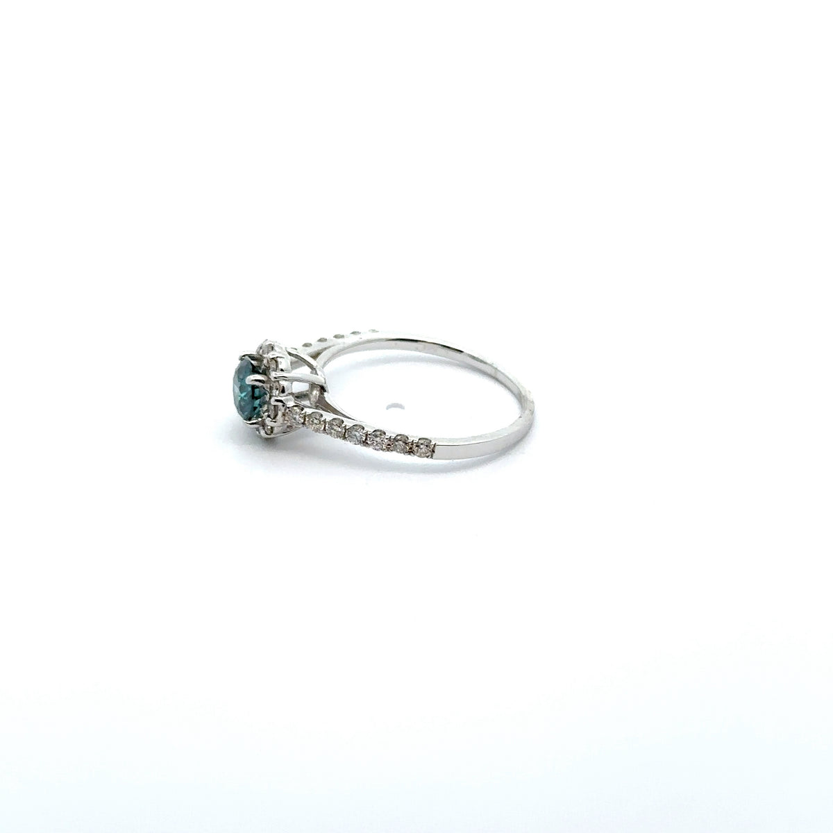 14k White Gold Ring with White and Blue Diamonds