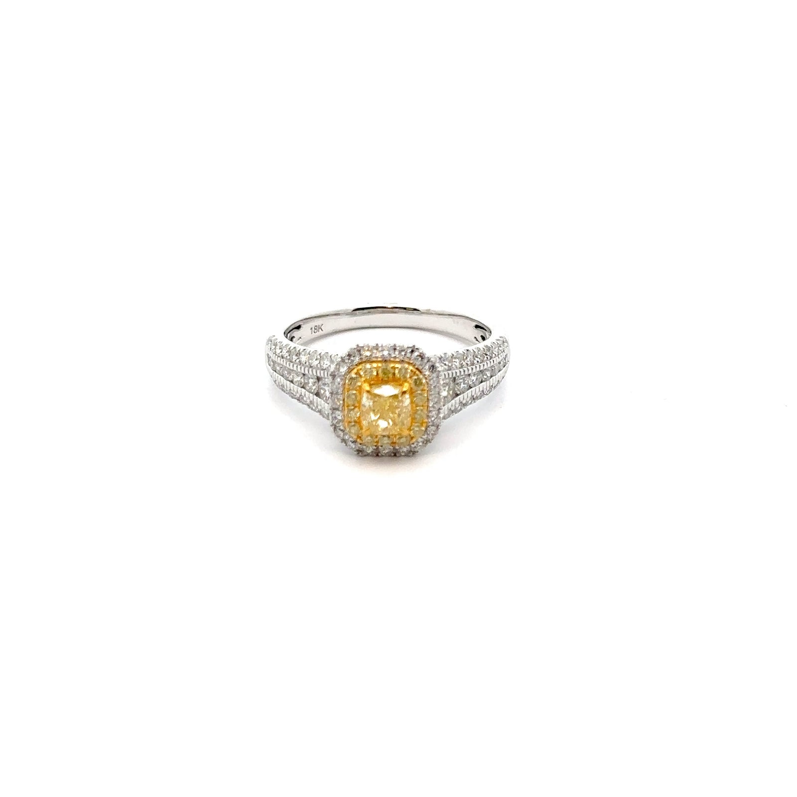 18k White and Yellow Gold Ring with Fancy Yellow and White Diamonds