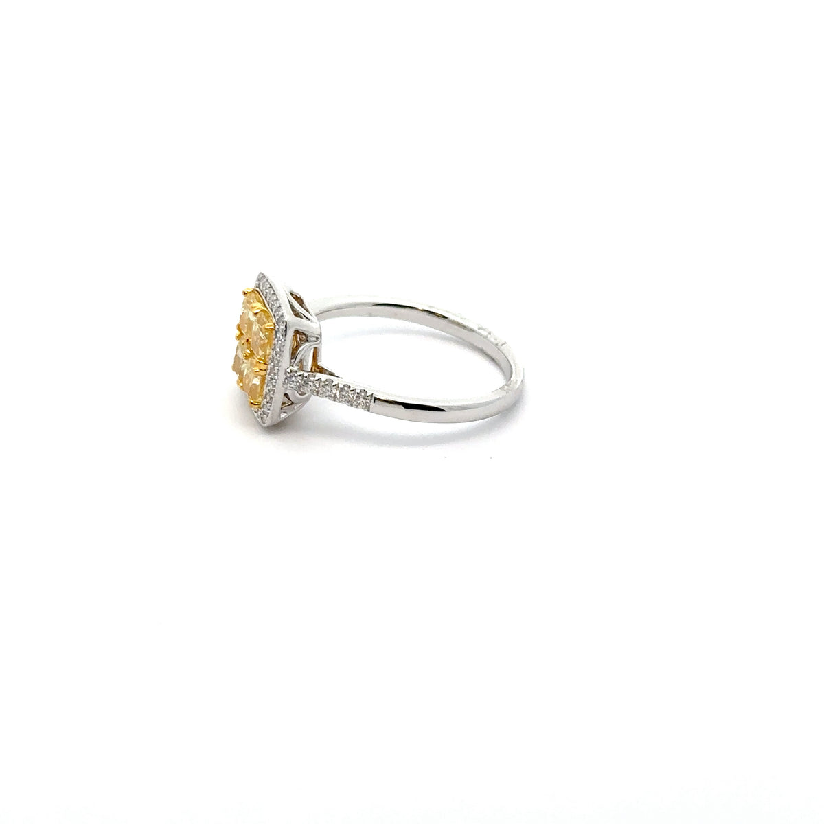 18k White and Yellow Gold Ring with Fancy Yellow and White Diamonds