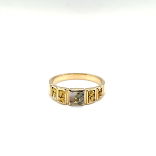 14k Yellow Gold Ring with Natural Gold Quartz and Gold Nuggets