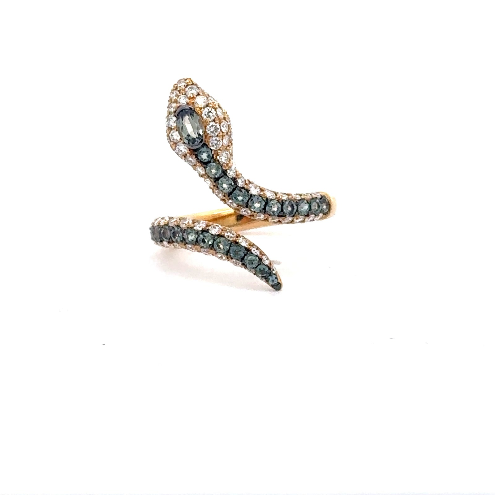 18k Yellow Gold Alexandrite and Diamond Snake Ring