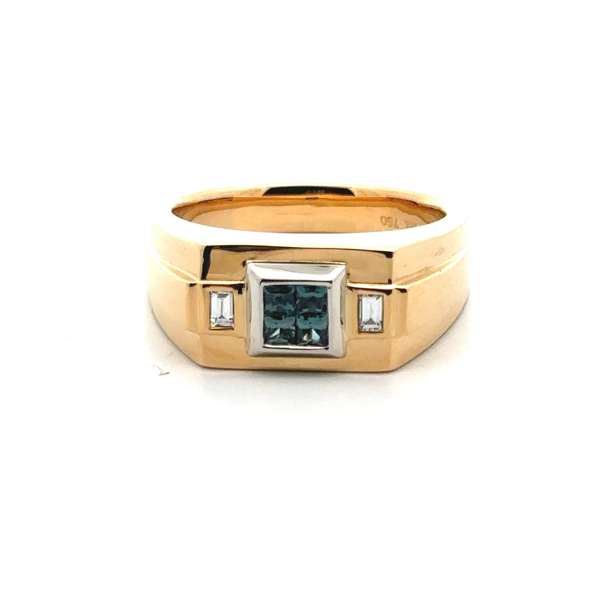 18k Yellow Gold and Platinum Ring with Alexandrites and Diamonds