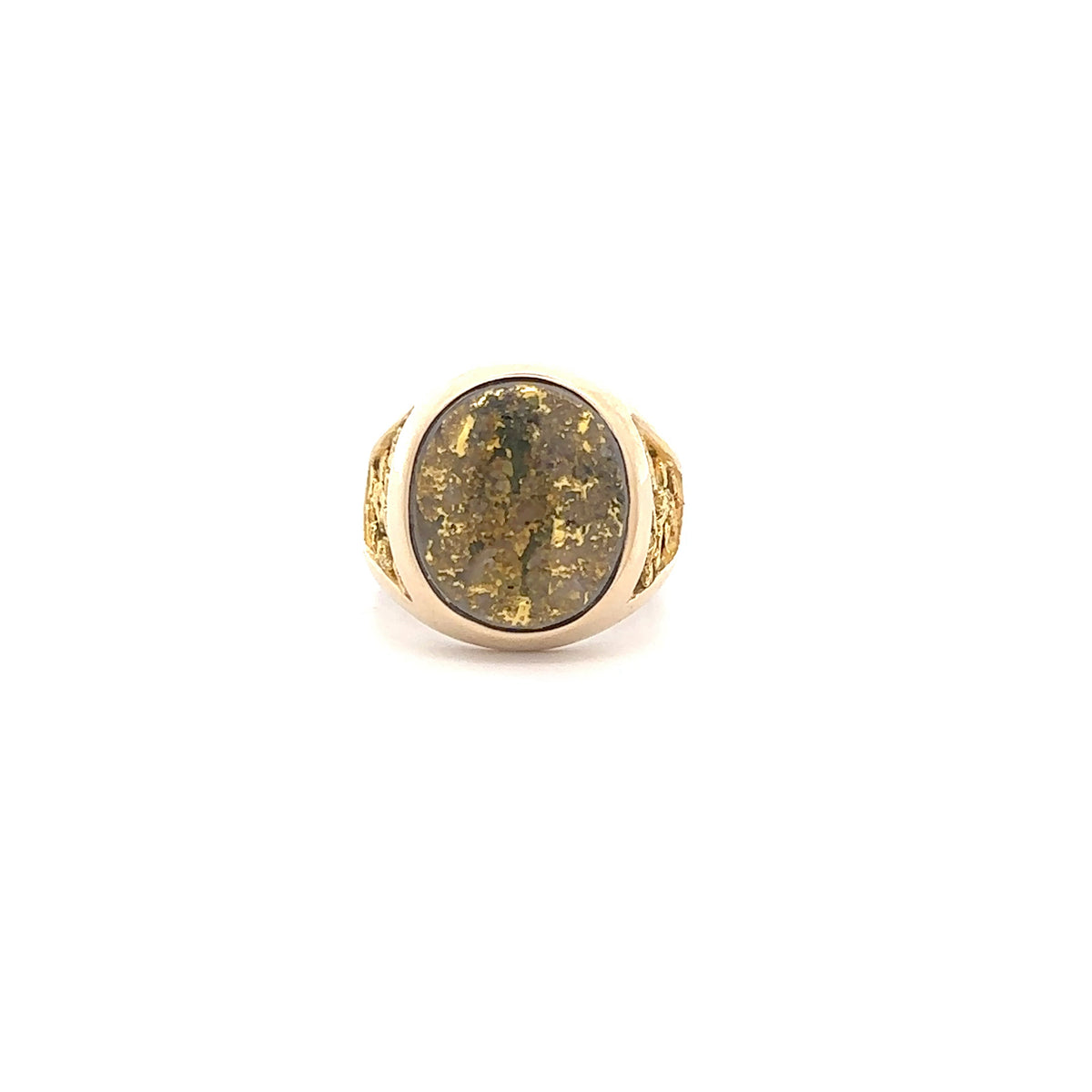 14k Yellow Gold Ring with Natural Gold Quartz and Gold Nuggets