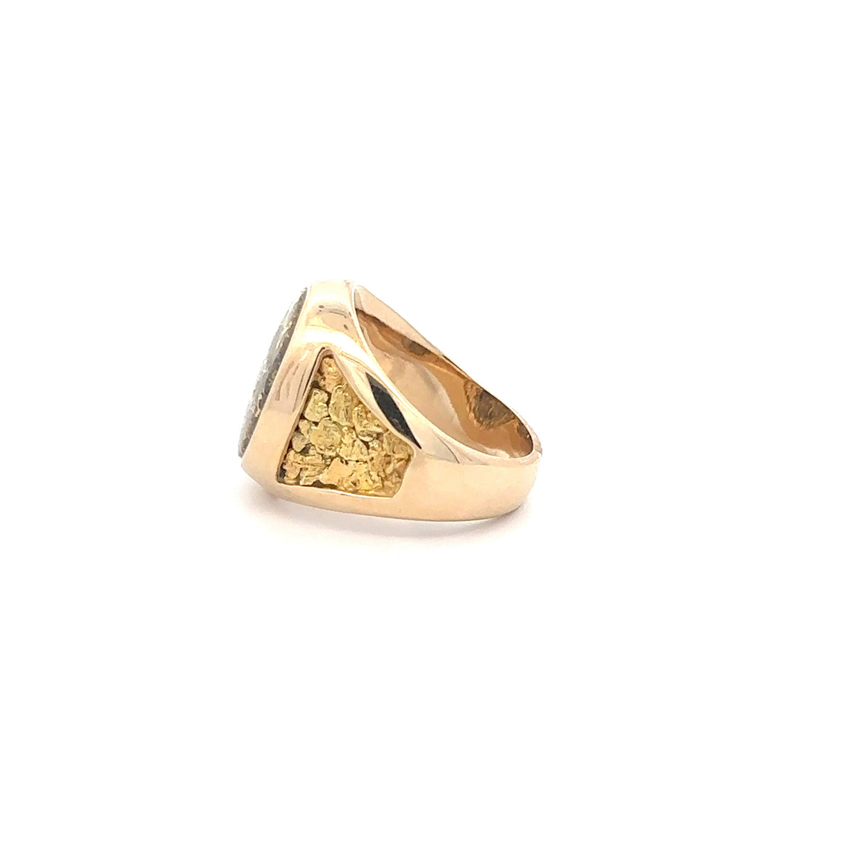 14k Yellow Gold Ring with Natural Gold Quartz and Gold Nuggets