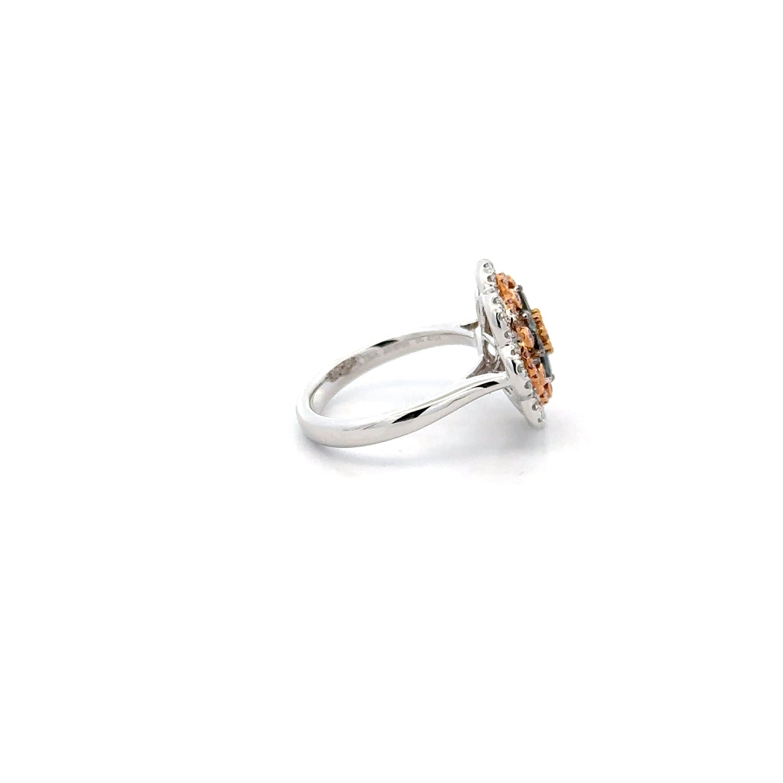 Elegant Platinum Ring with Alexandrites and Fancy Colored Diamonds