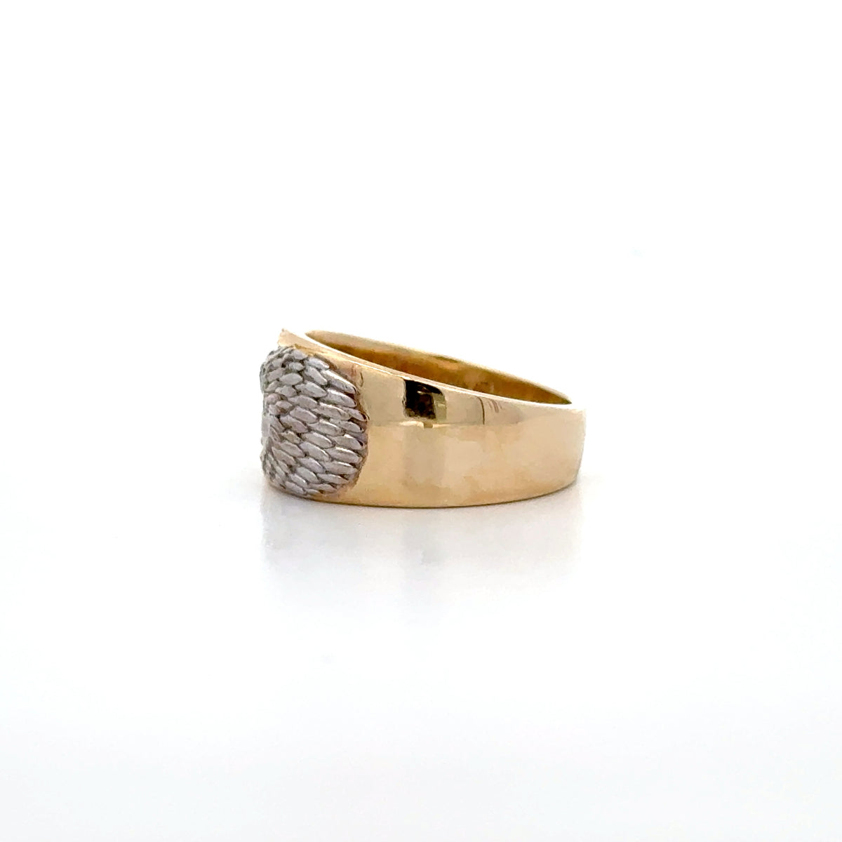 14k Yellow and White Gold Eagle Ring with Round Brilliant Cut Diamond and Gold Nuggets