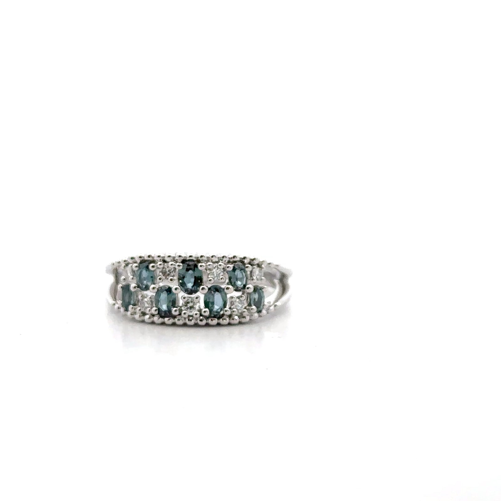 Platinum Multi-Stone Ring with Natural Alexandrites and Diamonds
