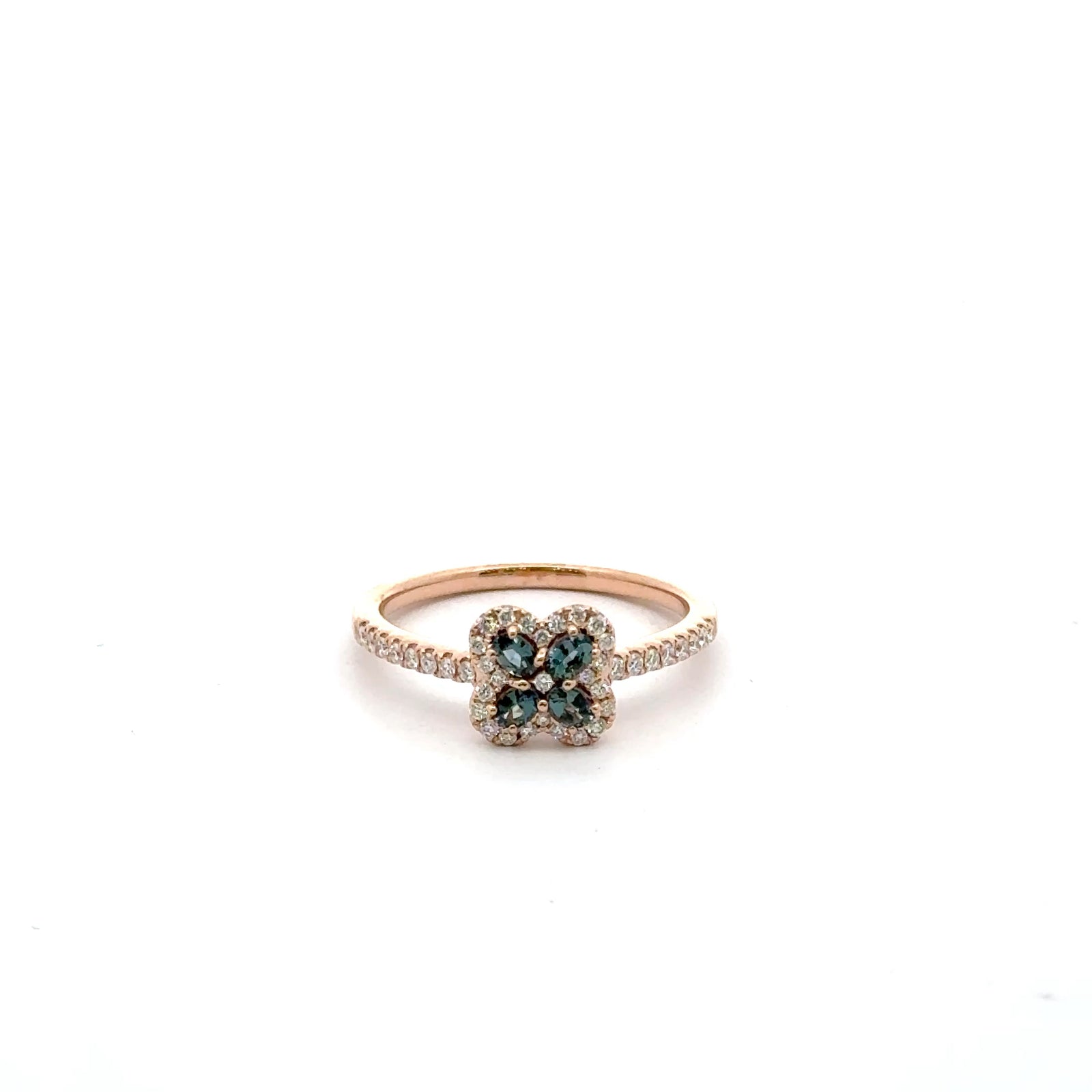 18k Rose Gold Multi-Stone Ring with Natural Alexandrites and Diamonds