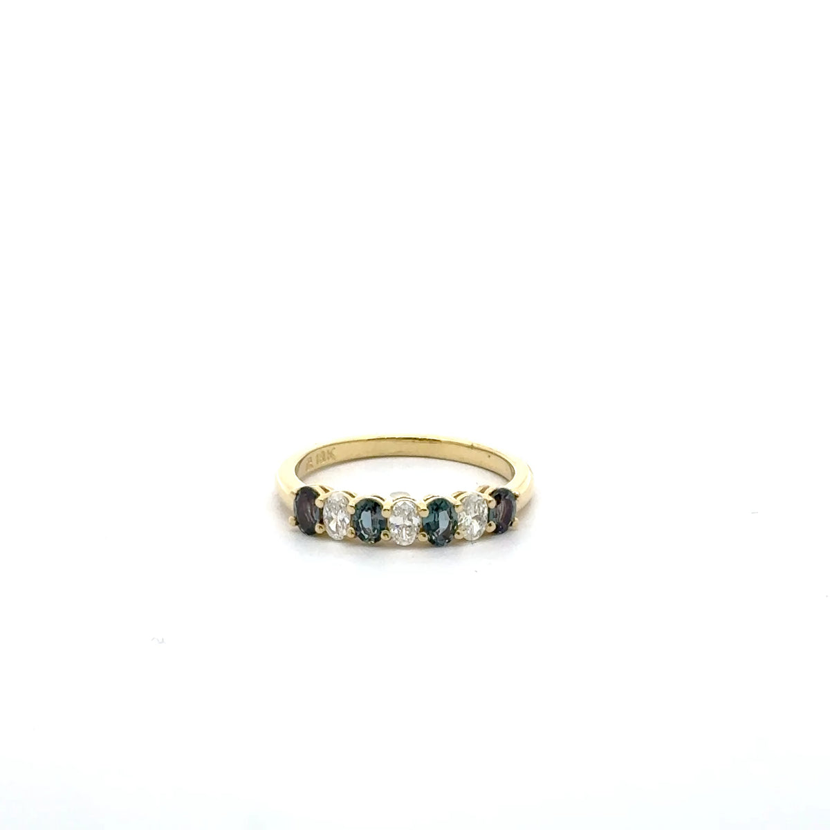 18k Yellow Gold Multistone Ring with Alexandrites and Diamonds