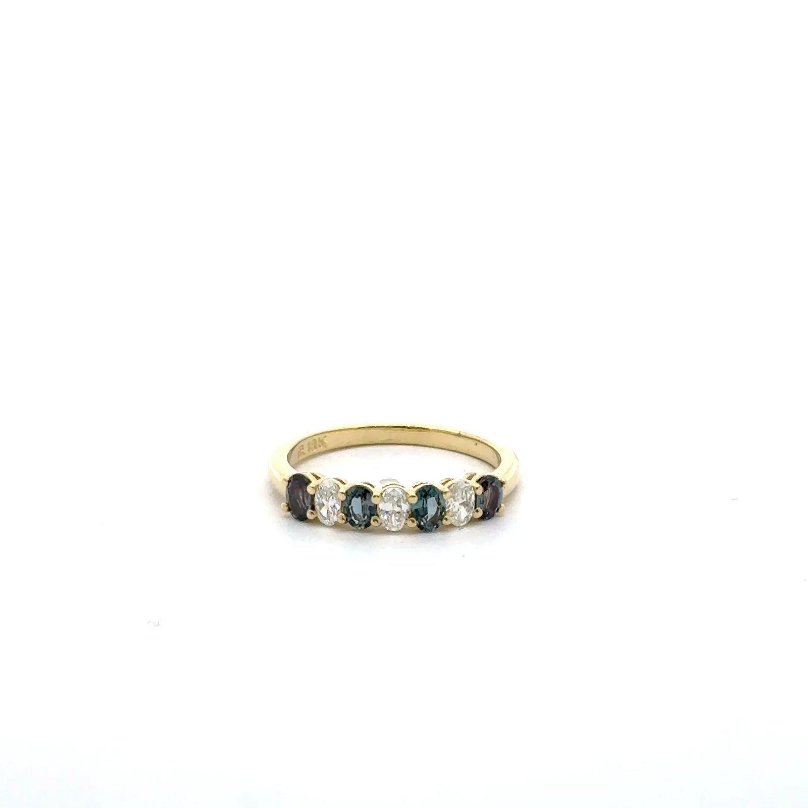 18k Yellow Gold Multistone Ring with Alexandrites and Diamonds