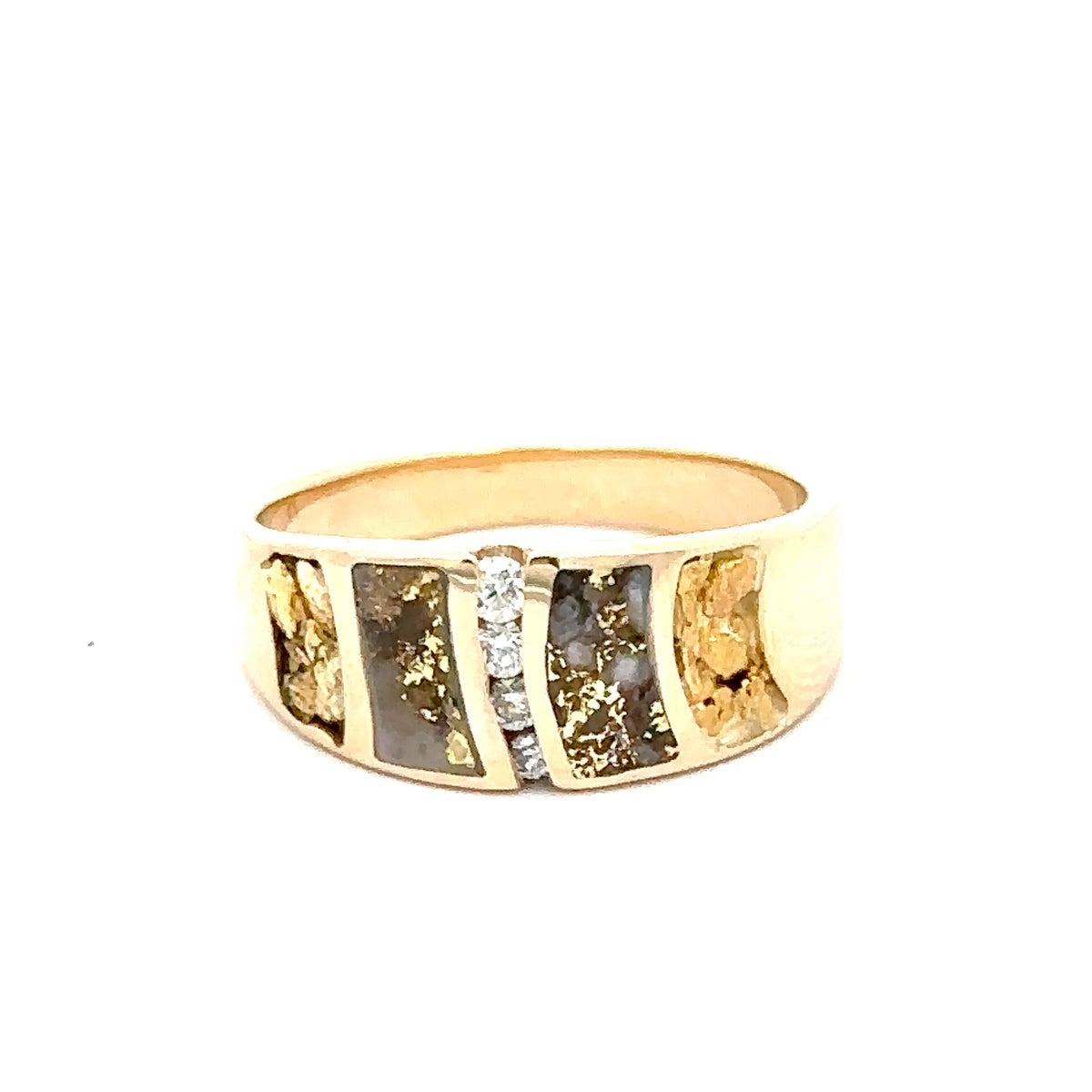 14k Yellow Gold Ring with Gold Quartz Nuggets and Diamonds