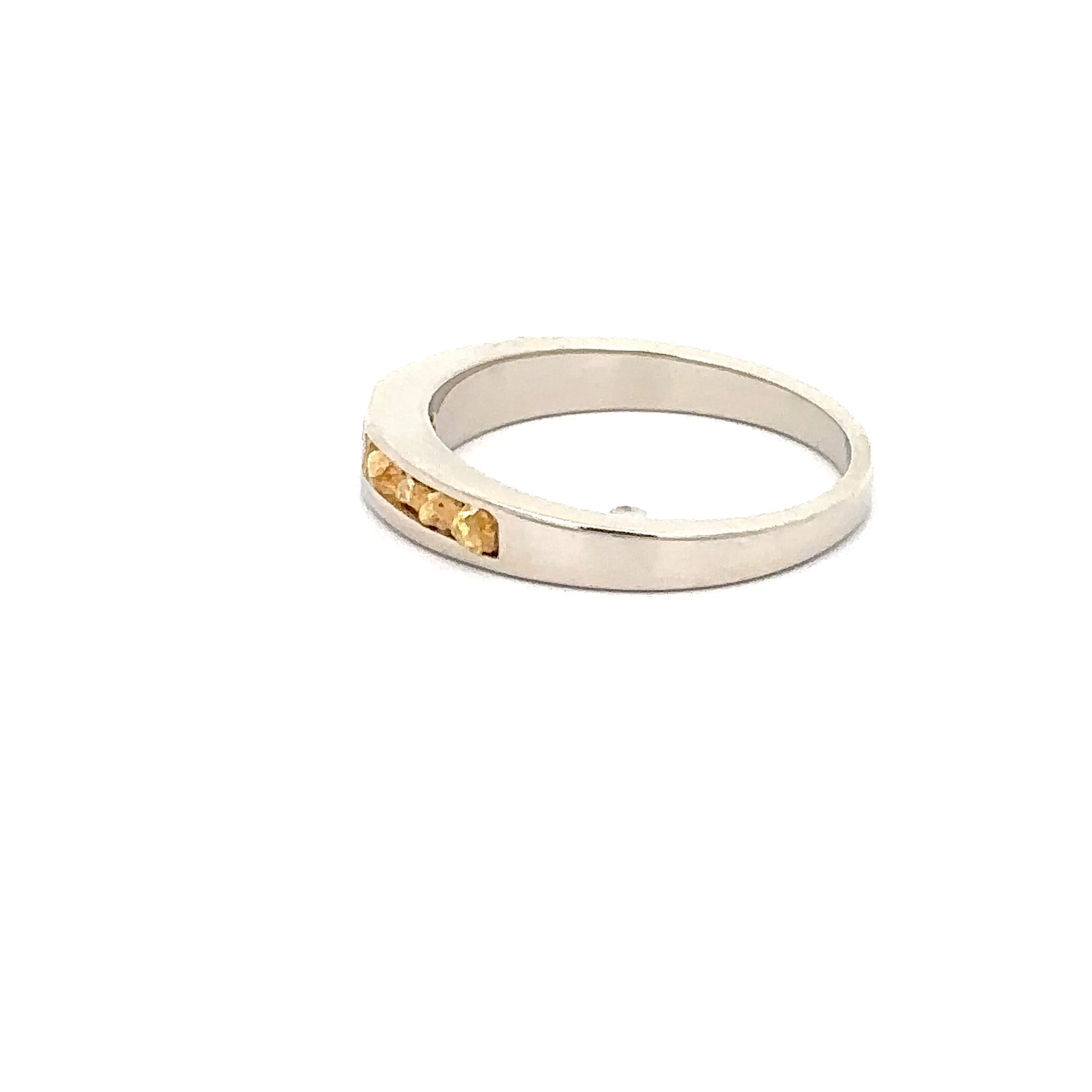 14k White Gold Band with Gold Nuggets and Diamond Solitare