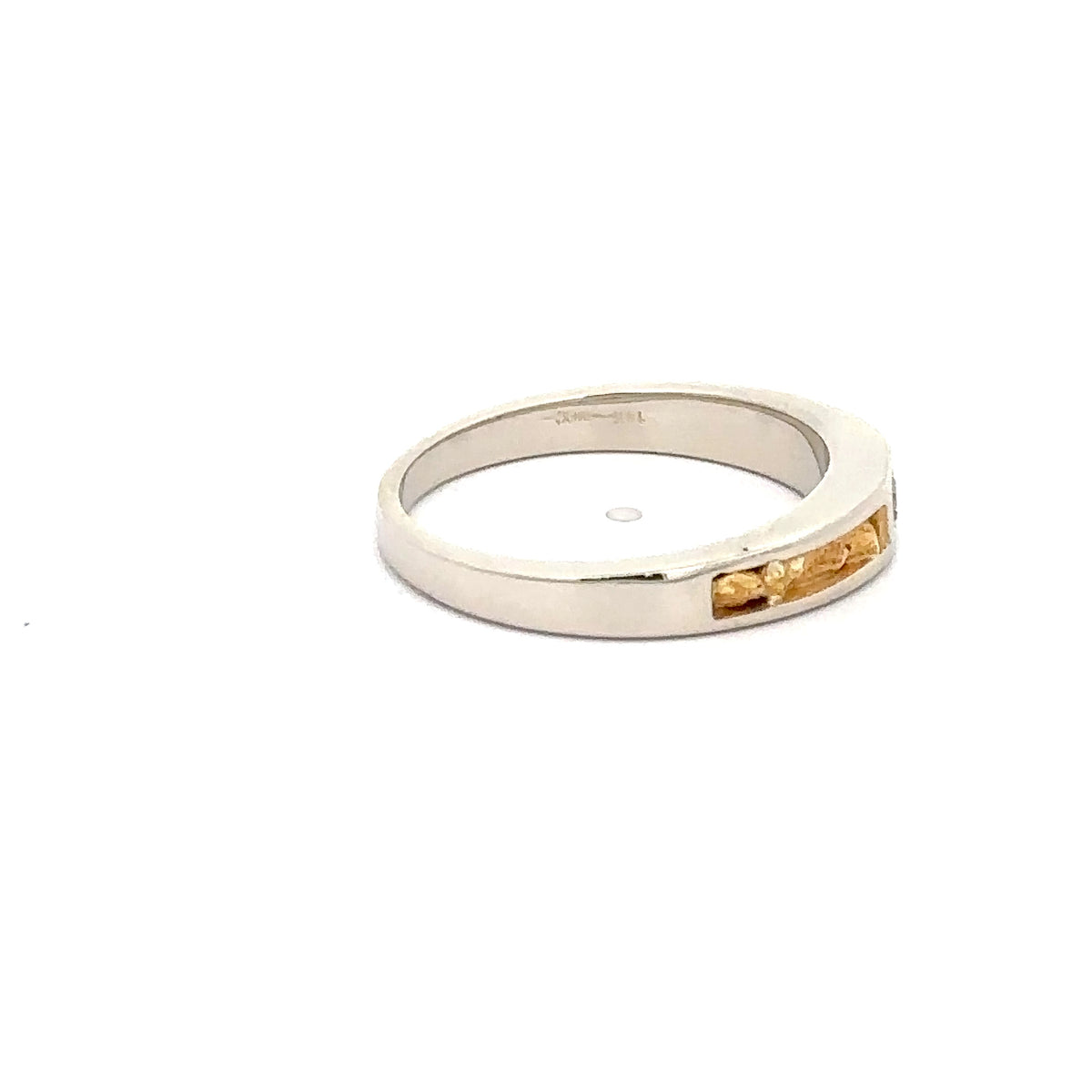 14k White Gold Band with Gold Nuggets and Diamond Solitare