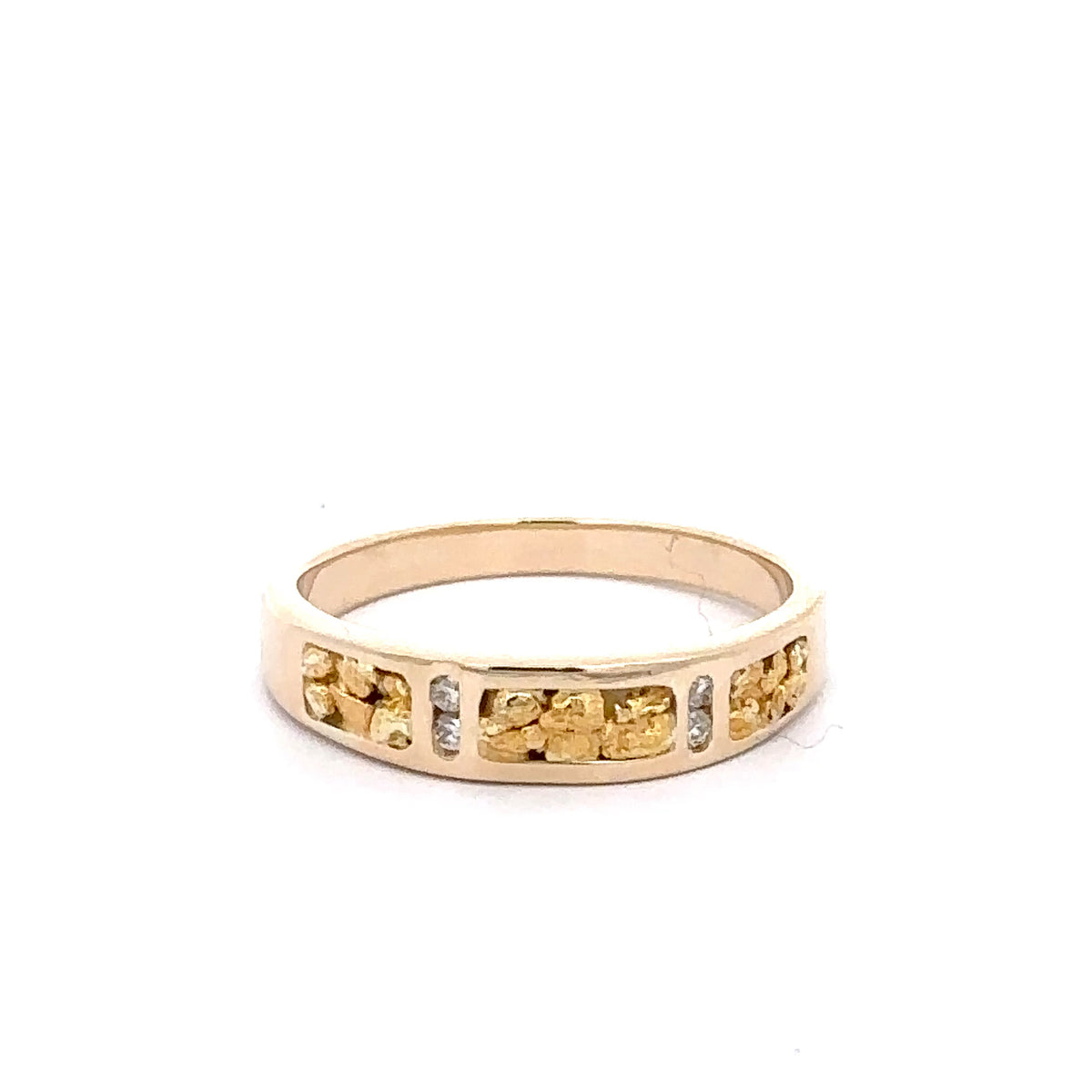 14k Yellow Gold Band with Gold Nuggets and Diamonds