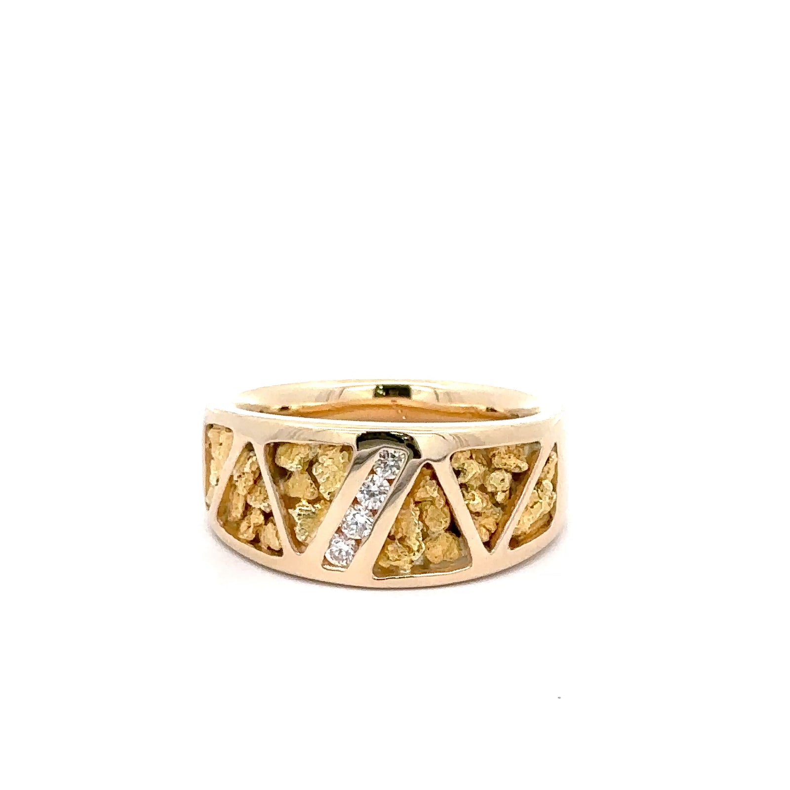 14k Yellow Gold Ring with Gold Nuggets and Diamonds