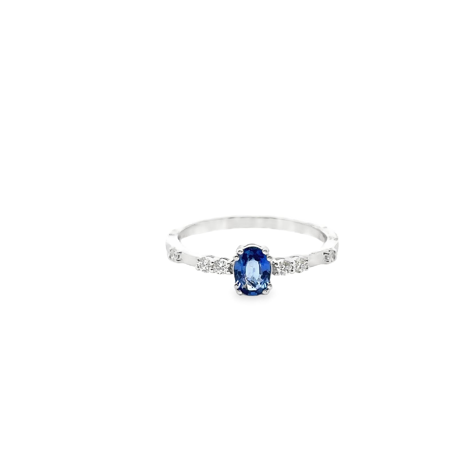 14k White Gold Ring with Blue Sapphire and Diamonds