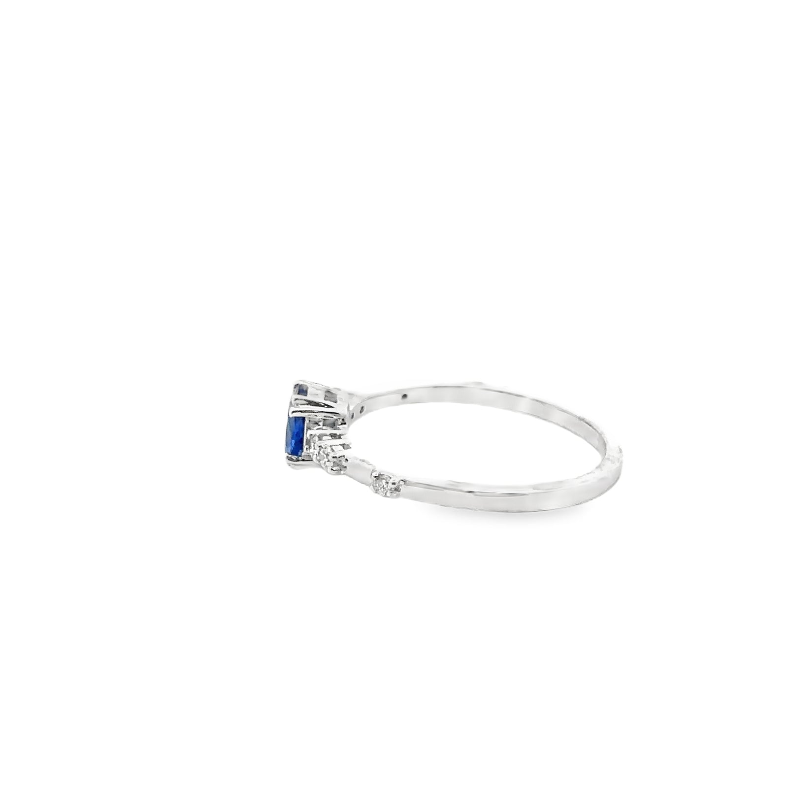 14k White Gold Ring with Blue Sapphire and Diamonds