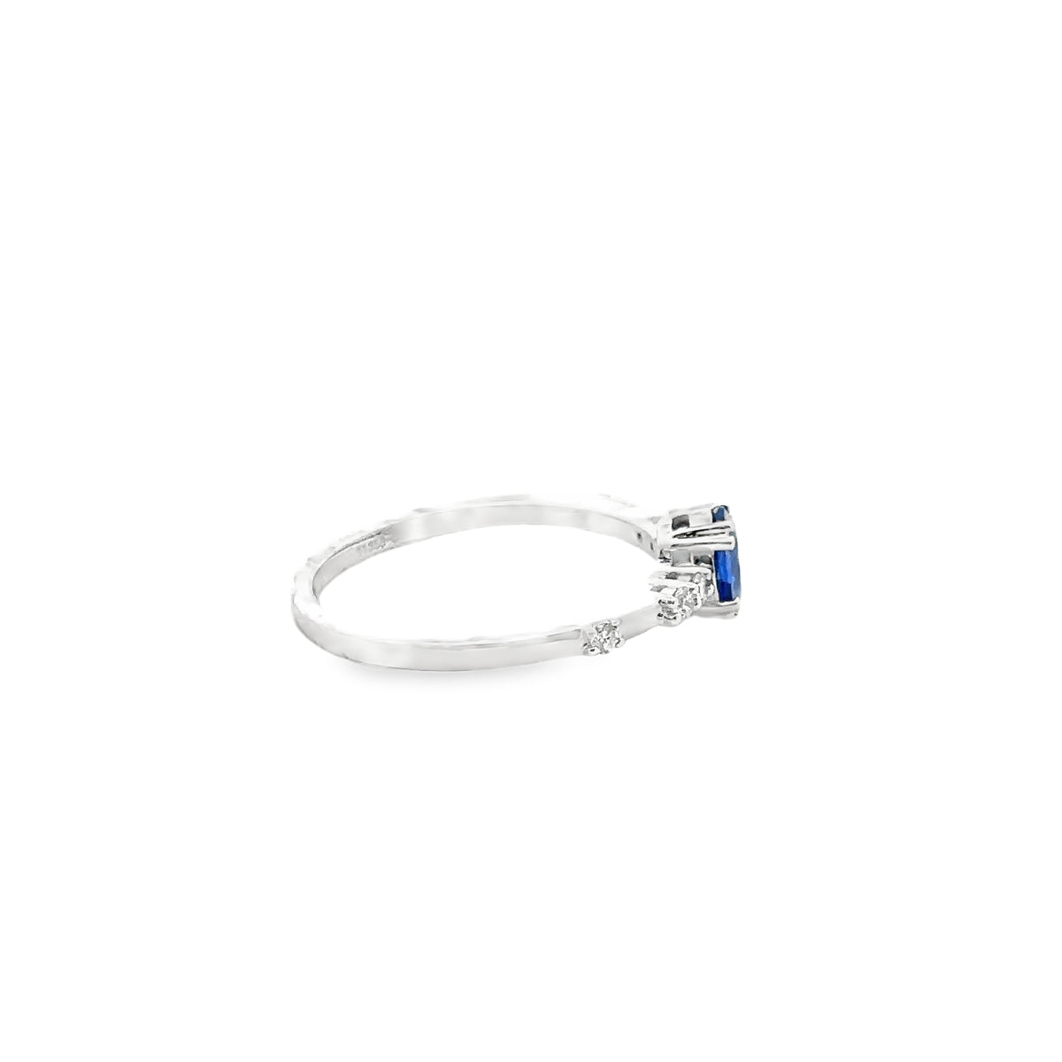 14k White Gold Ring with Blue Sapphire and Diamonds
