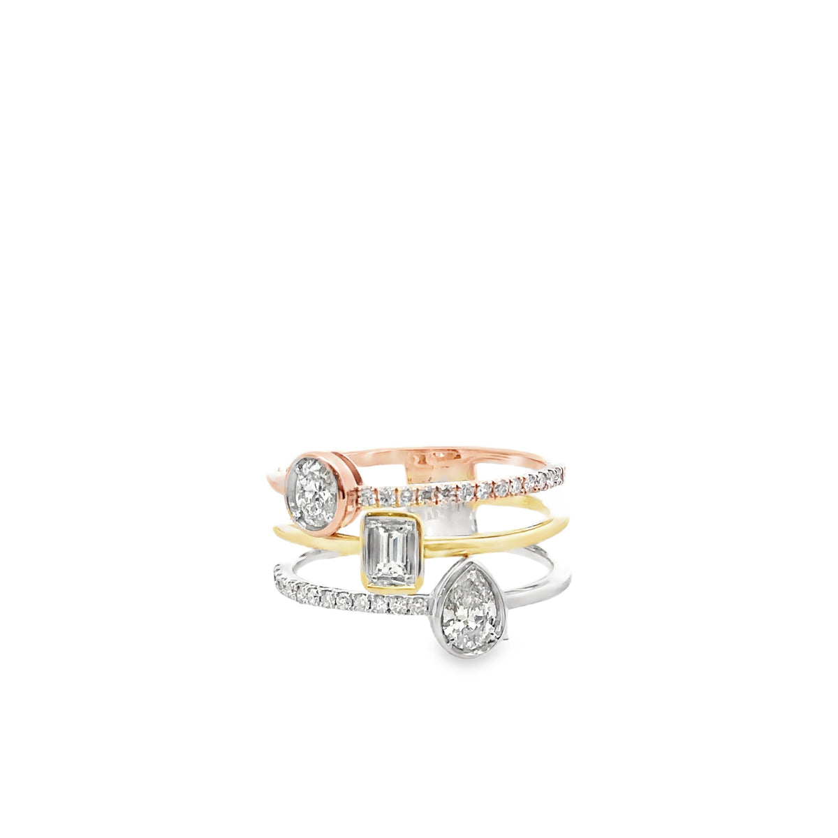 14k Tri-Colored Gold Ring with Fancy Cut Diamonds