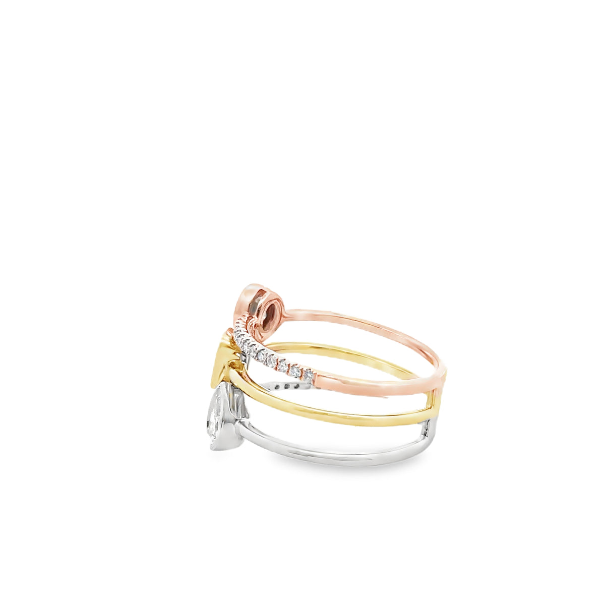 14k Tri-Colored Gold Ring with Fancy Cut Diamonds