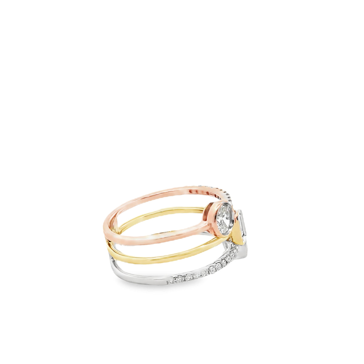 14k Tri-Colored Gold Ring with Fancy Cut Diamonds