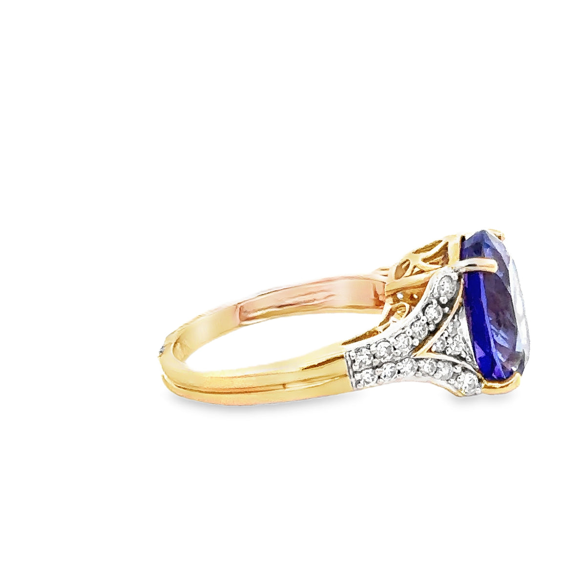 14k Yellow Gold Tanzanite and Diamond Ring