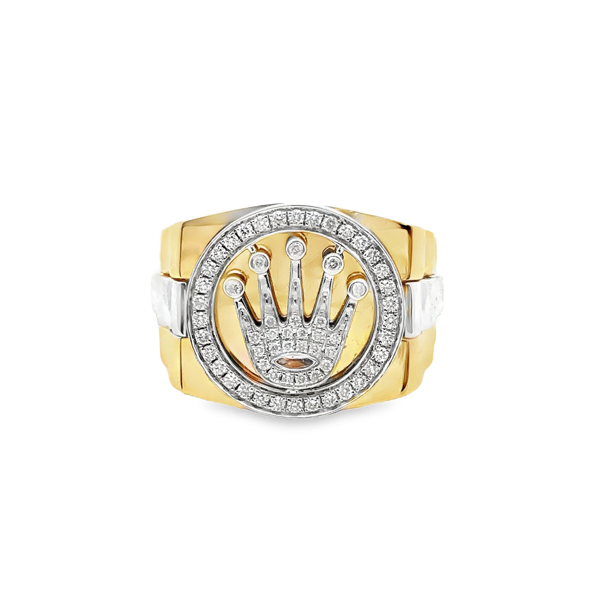 14k Yellow and White Gold Signet Ring with Brilliant Cut Diamonds