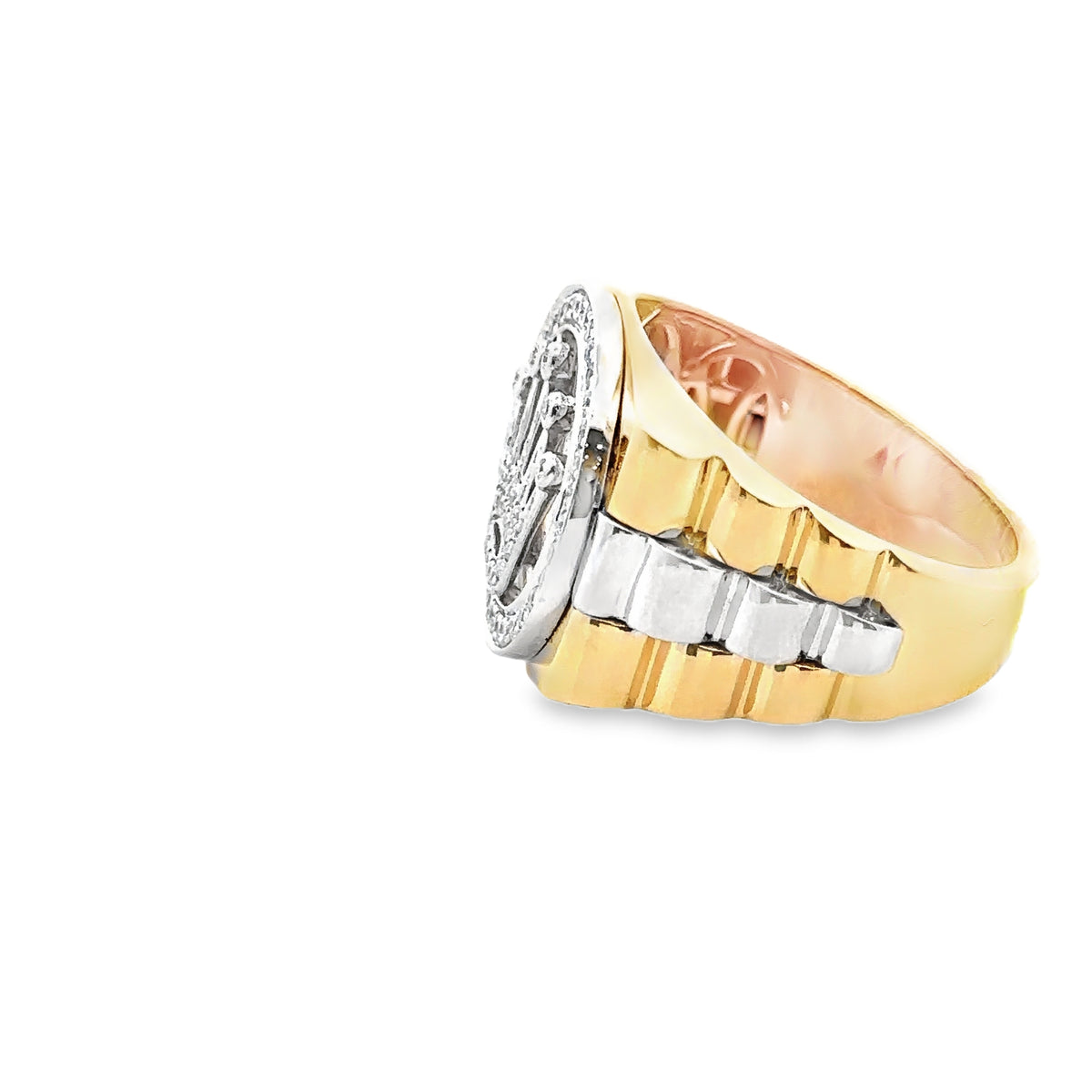 14k Yellow and White Gold Signet Ring with Brilliant Cut Diamonds